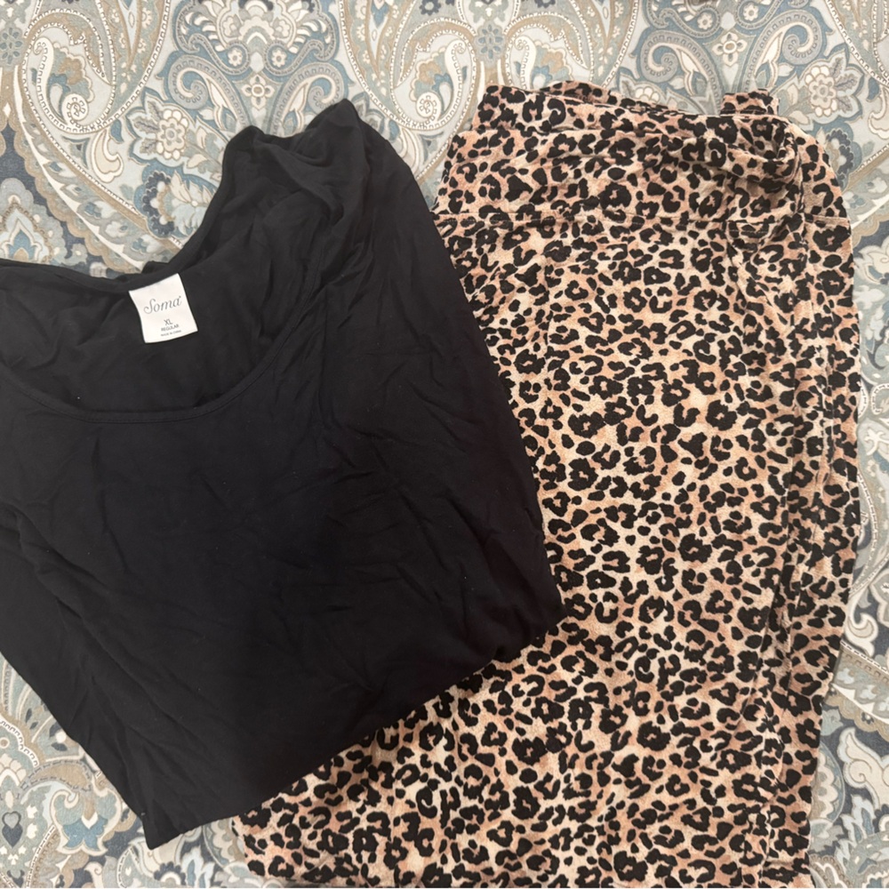 Soma Black Top and Leopard Print Pajama Set